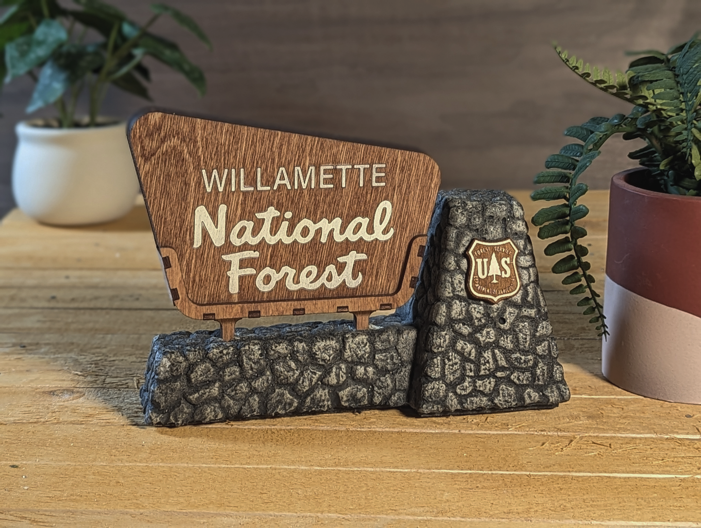 Oregon National Forests Entrance Signs Coaster Set With Stone Base